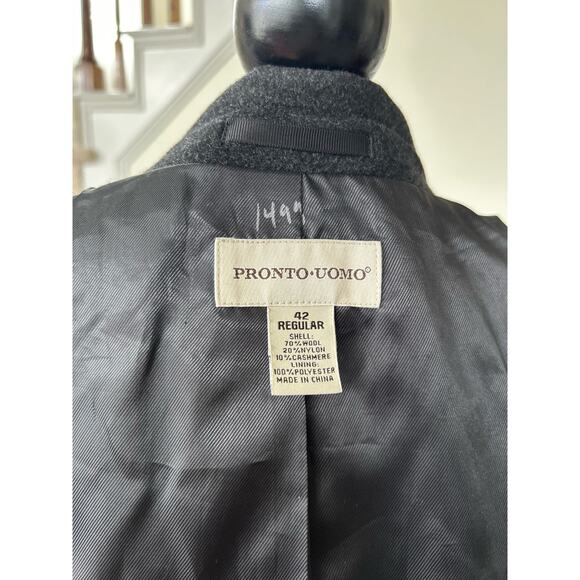 Pronto Uomo Marled Black Wool & Cashmere Blend Peacoat 42R - Picture 6 of 10